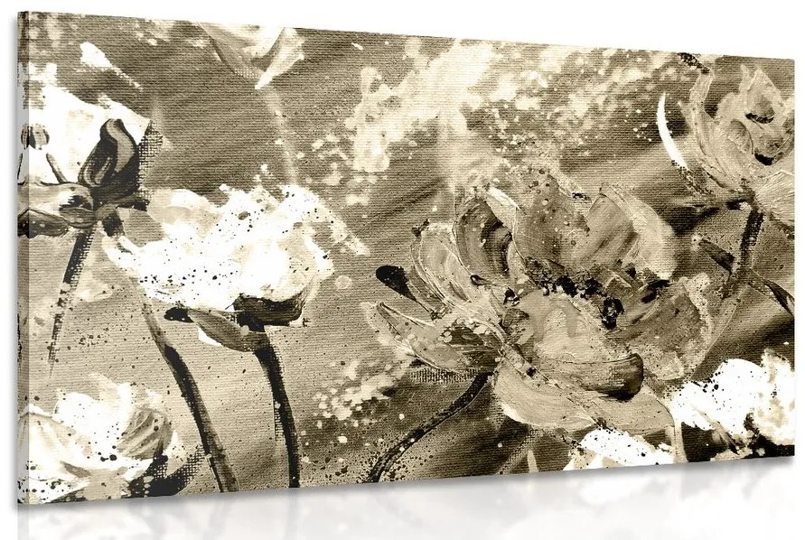 Tablou flori pictate în design sepia