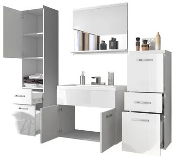 Mobilier baie Lomesa MDF (Stejar wotan + Alb lamel) (cu sifon). 1103972