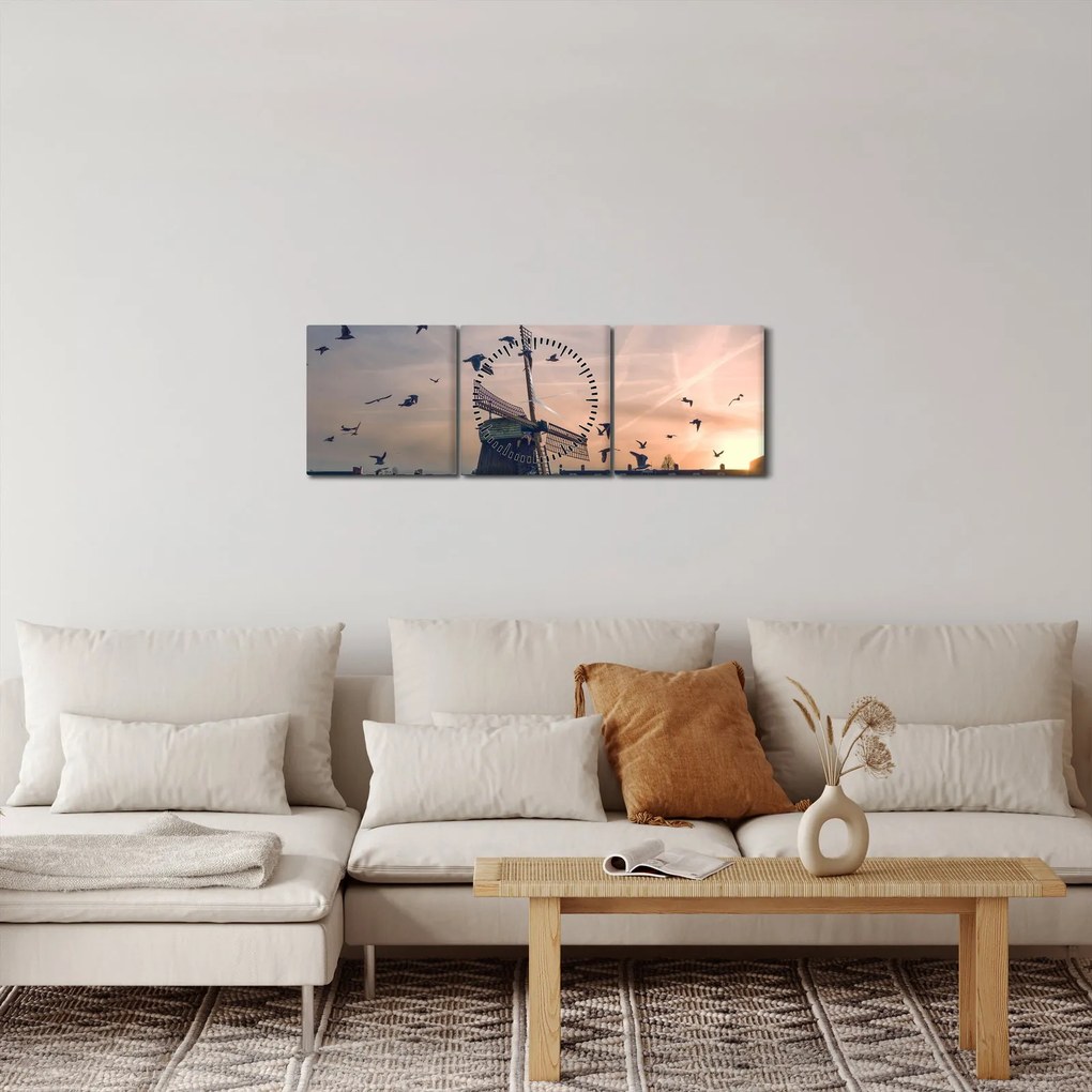Tablou cu moară de vânt (cu ceas) (90x30 cm)
