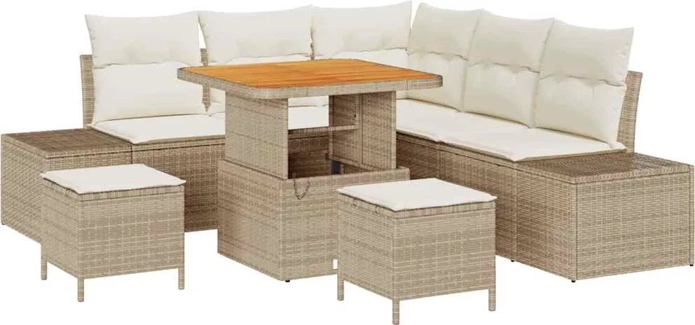 vidaXL Set de canapele pentru grădină cu pernă 8 pcs Bej Rattan poli