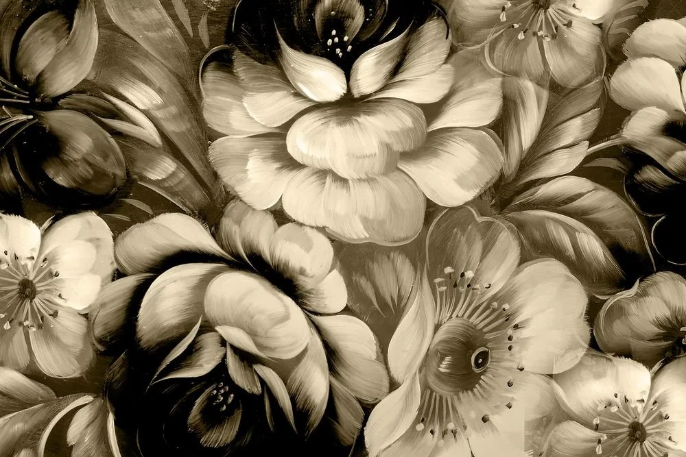 Tablou lumea impresionistă a florilor în design sepia