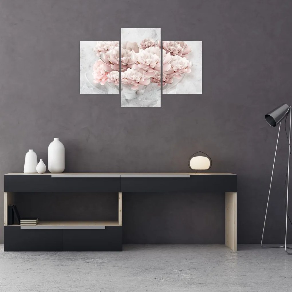 Tablou - Flori roz pe perete (90x60 cm)