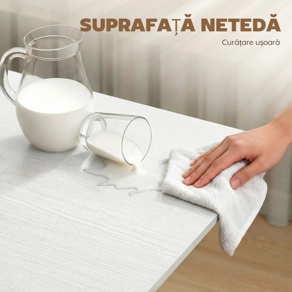 HOMCOM Masă de Dining Pliabilă, Masă Rabatabilă cu Roți și Frâne pentru 4-6 Persoane, Birou Compact cu Structură din Oțel, pentru Living, 120x80x73 cm, Alb cu Aspect de Lemn | Aosom Romania