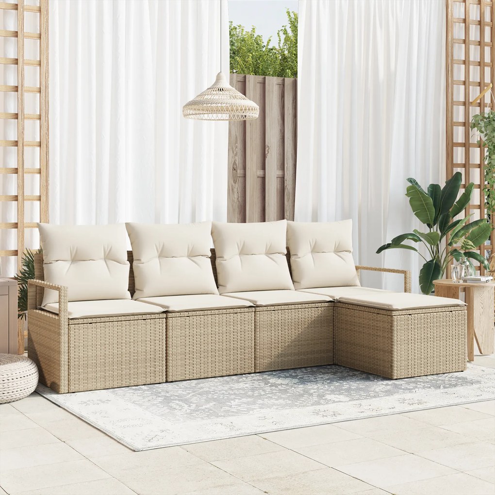 vidaXL Set de canapele pentru grădină 5 pcs Bej Rattan poli