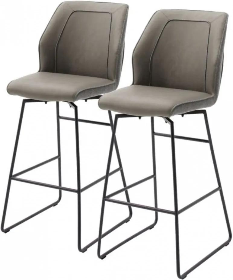 Set de 2 scaune de bar Macapa piele sintetica/tesatura /otel, gri, 46 x 116 x 58 cm