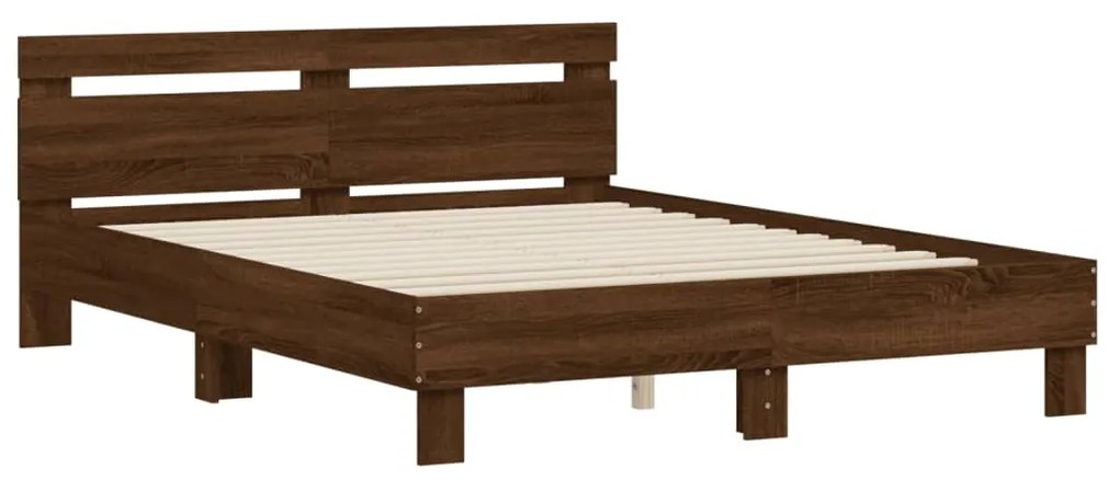 3207440 vidaXL Cadru de pat cu tăblie, stejar maro, 140x190 cm, lemn prelucrat
