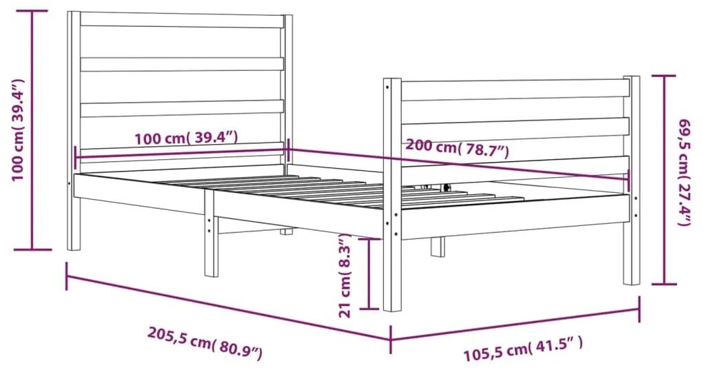 Cadru de pat, gri, 100x200 cm, lemn masiv de pin Gri, 100 x 200 cm