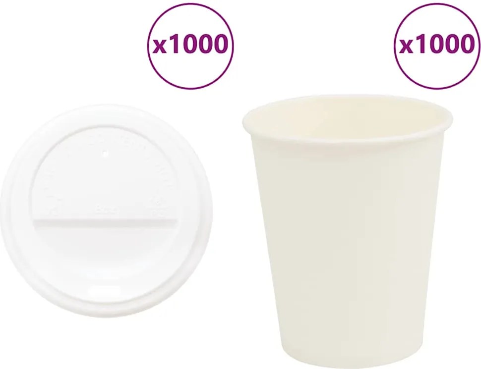 vidaXL Cești de cafea din hârtie cu capace 1000 buc 8oz 200ml