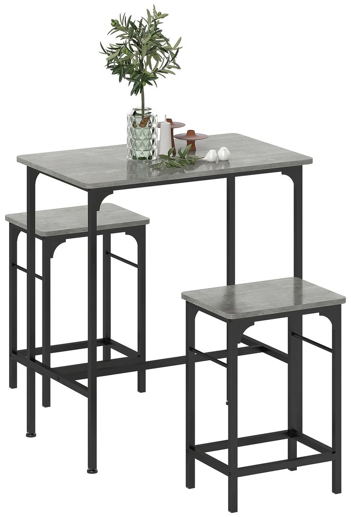 HOMCOM Set de bar Bartisch cu set de două taburete cu tampoane antiderapante pentru picioare, gri | Aosom Romania