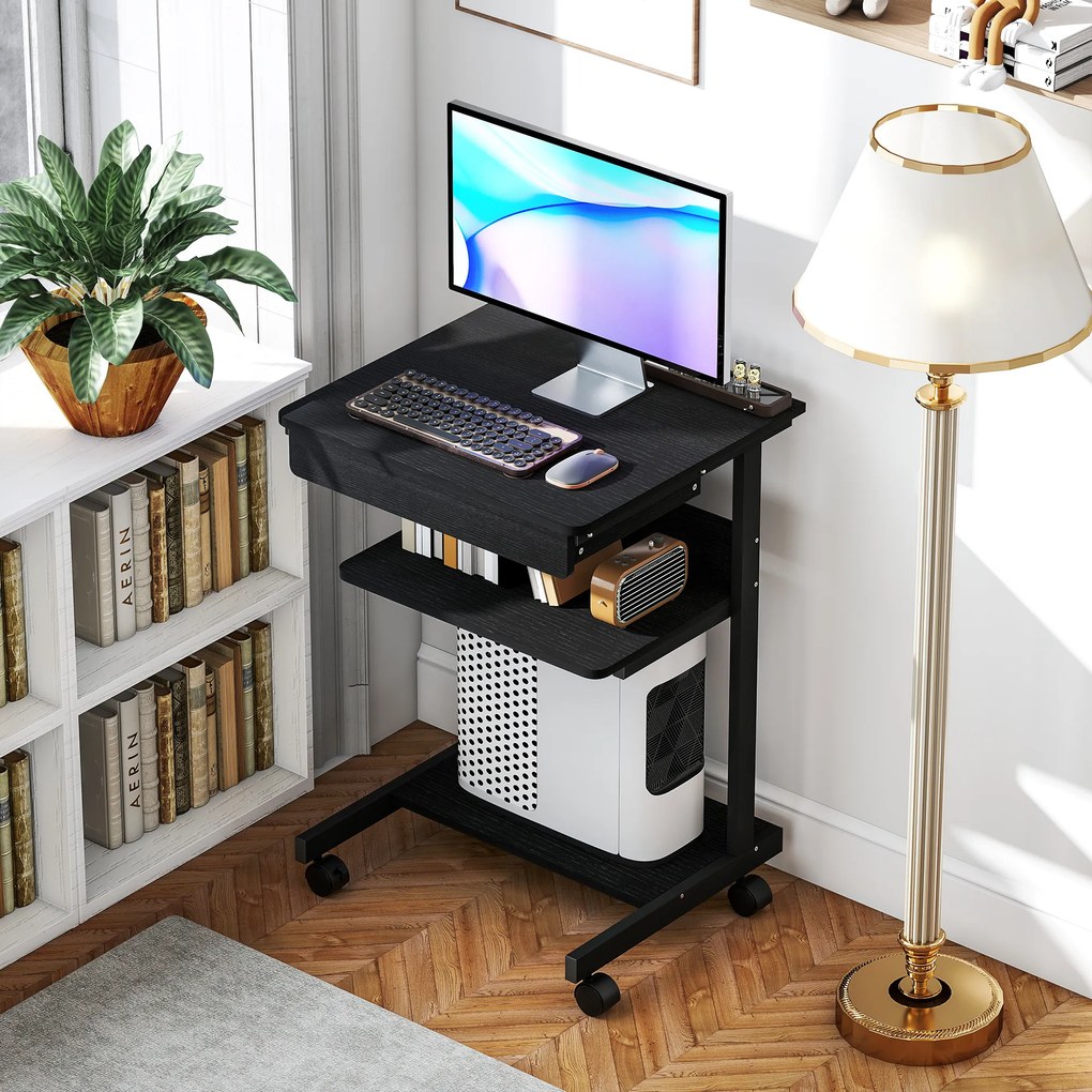 HOMCOM Birou PC cu Sertar Glisant și 2 Rafturi Deschise Negru | Aosom Romania