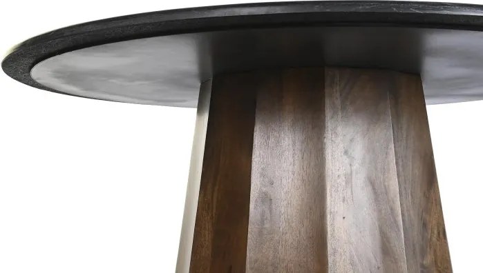 Masă dining rotundă din lemn de mango, negru, 4–5 locuri, cu blat din marmură și picior central, 76 x 120 cm, „Elwood”