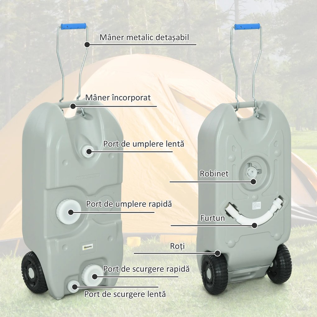 Rezervor Outsunny 40L Camping Robinet Roți | Aosom Romania