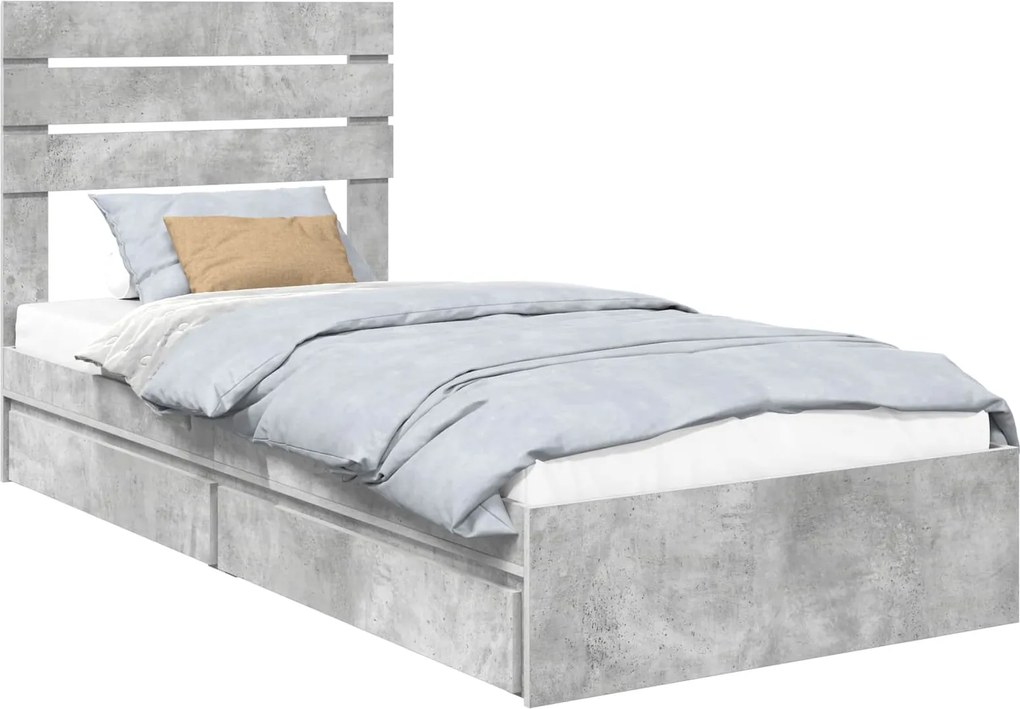 vidaXL Pat cu storage Gri din beton 90 x 190 cm Lemn compozit