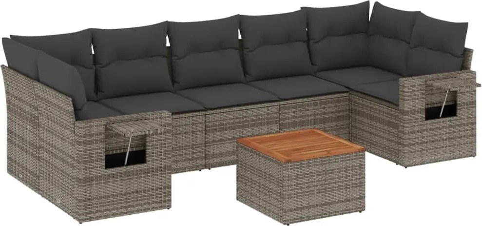 vidaXL Set canapele de grădină cu perne, 8 piese, gri, poliratan