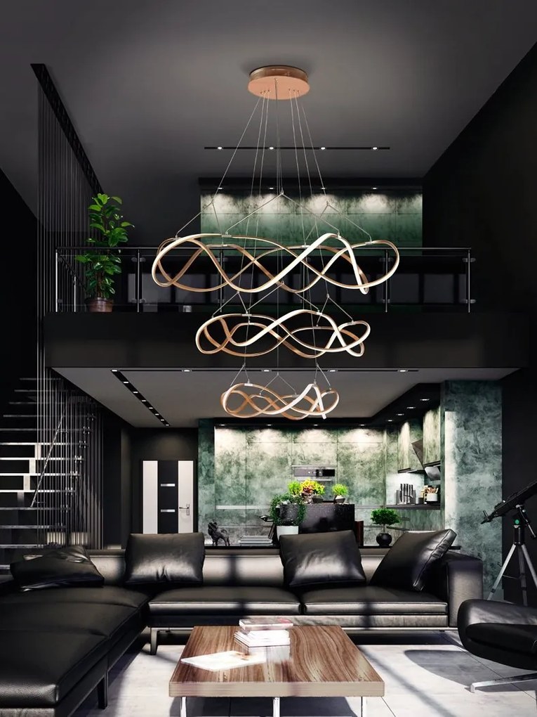 Lustra LED dimabila XXL pentru casa scarii design lux 110cm Molly aurie