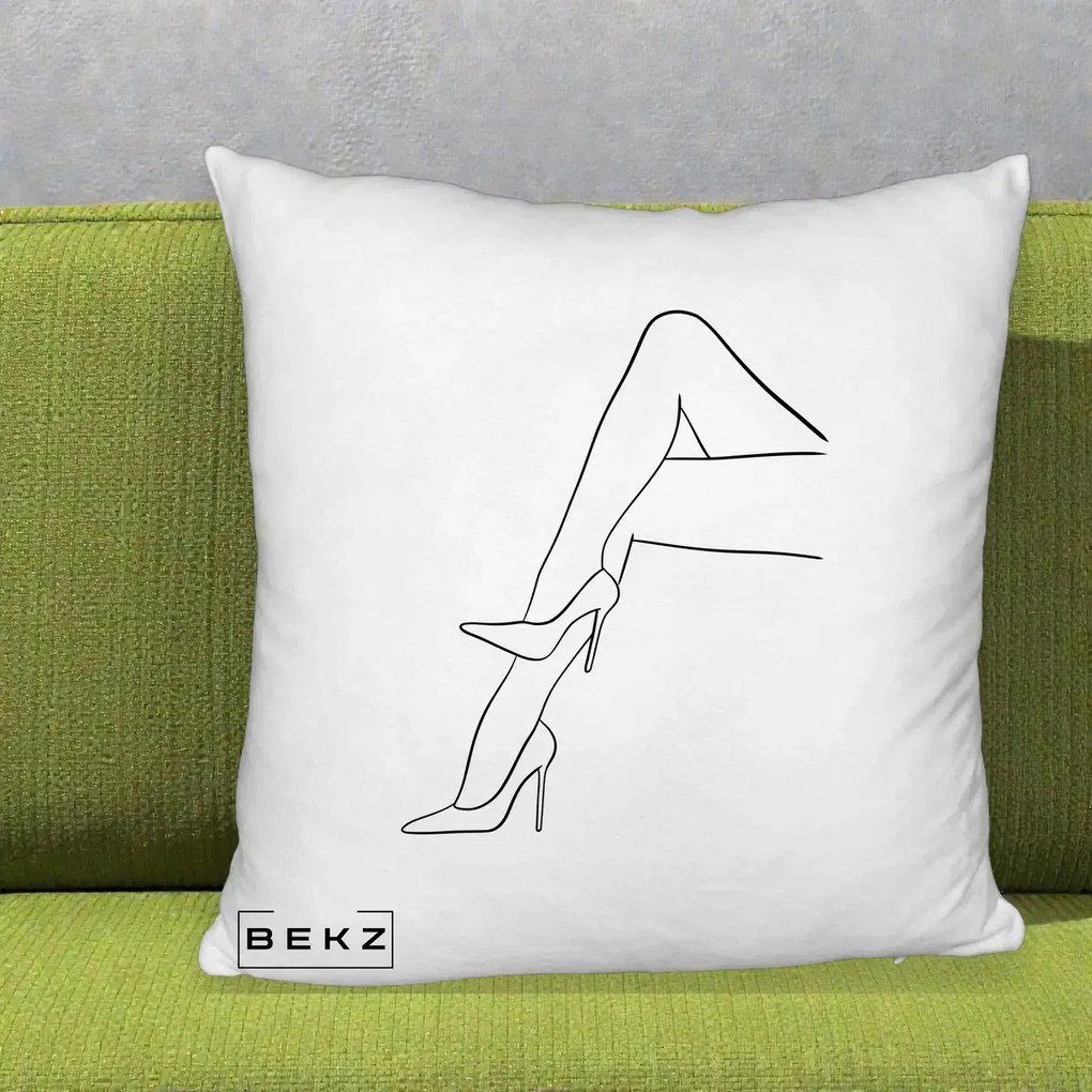 Perna Decorativa Picioare cu Tocuri Line Art, 40x40 cm, Alb Pufos, Husa Detasabila, Perna Inclusa, BEKZ®