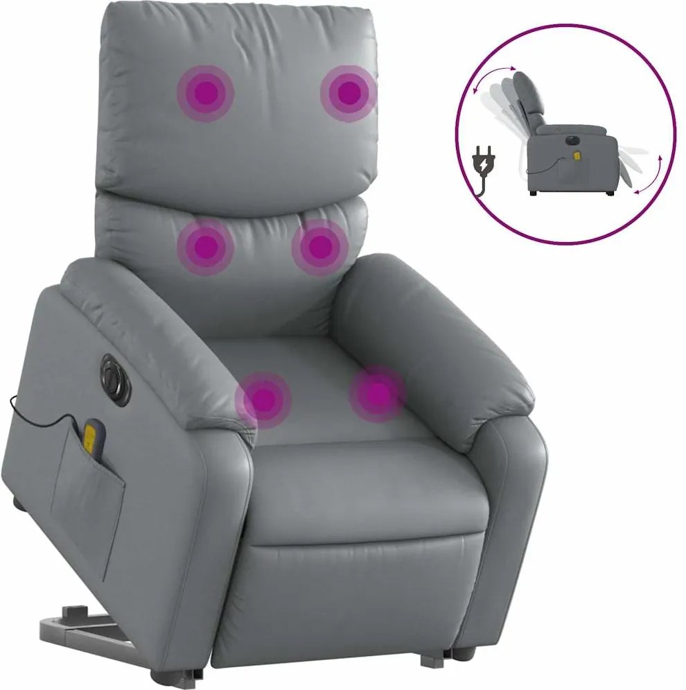 vidaXL Fotoliu masaj rabatabil electric cu ridicare, gri, piele eco