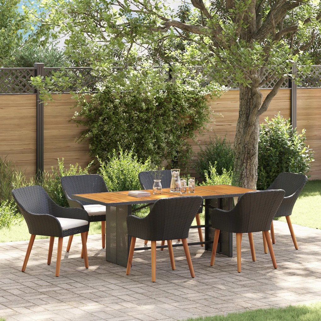 vidaXL Set dining grădină 7 piese Negru poliratan
