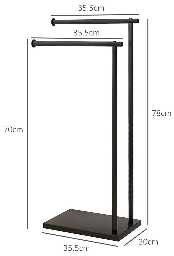 HOMCOM Suport Prosoape cu 2 Brațe, Suport Baie din Metal, 35,5x20x78 cm, Negru | Aosom Romania