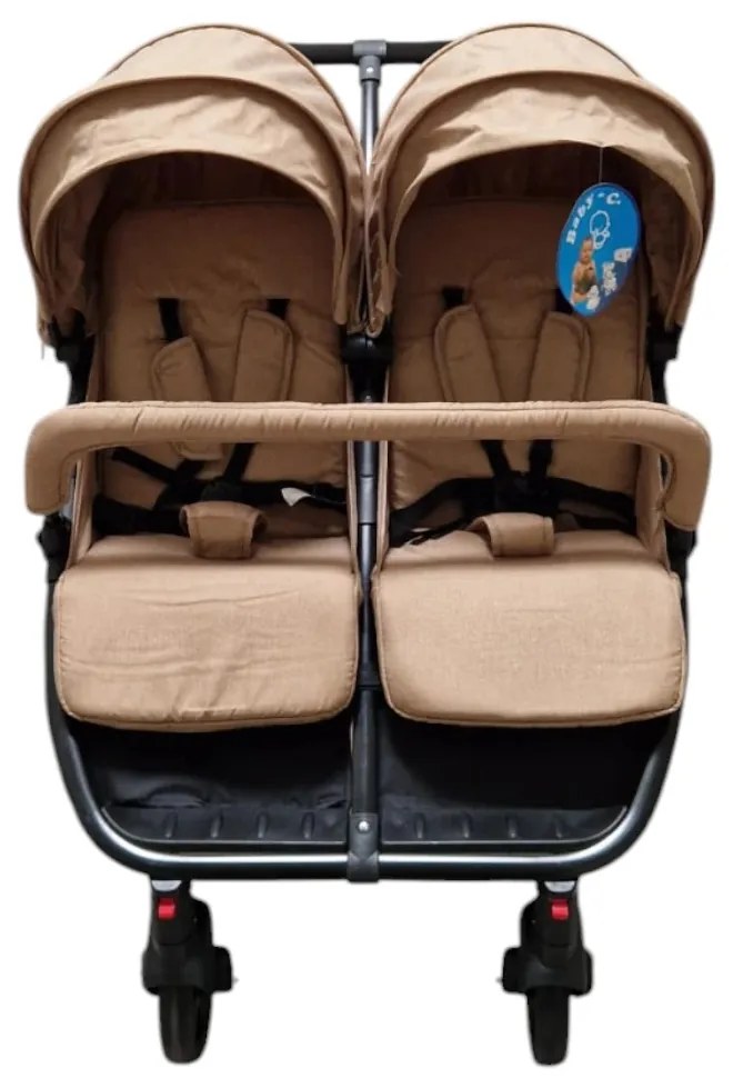 Carucior nou nascuti 2 in 1 pentru gemeni BABY CARE™ PRO P798, Cadru aluminiu, Spatar reglabil in 5 trepte, Amortizoare, Frana picior, Pliabil, Maron
