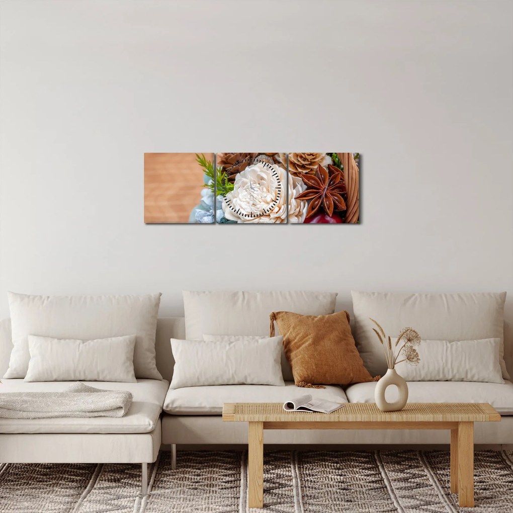Tablou cu coș din nuiele (cu ceas) (90x30 cm)