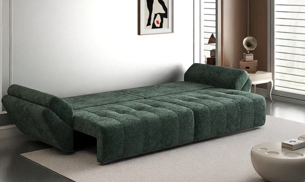 Canapea extensibilă dumonde cu ladă de depozitare si sezut confortabil din spuma high-density, Berlin Euphoria Green 300x100 cm