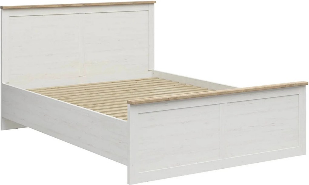 Cadru pat LOKSA 160x200, pin alb/stejar grandson, PAL