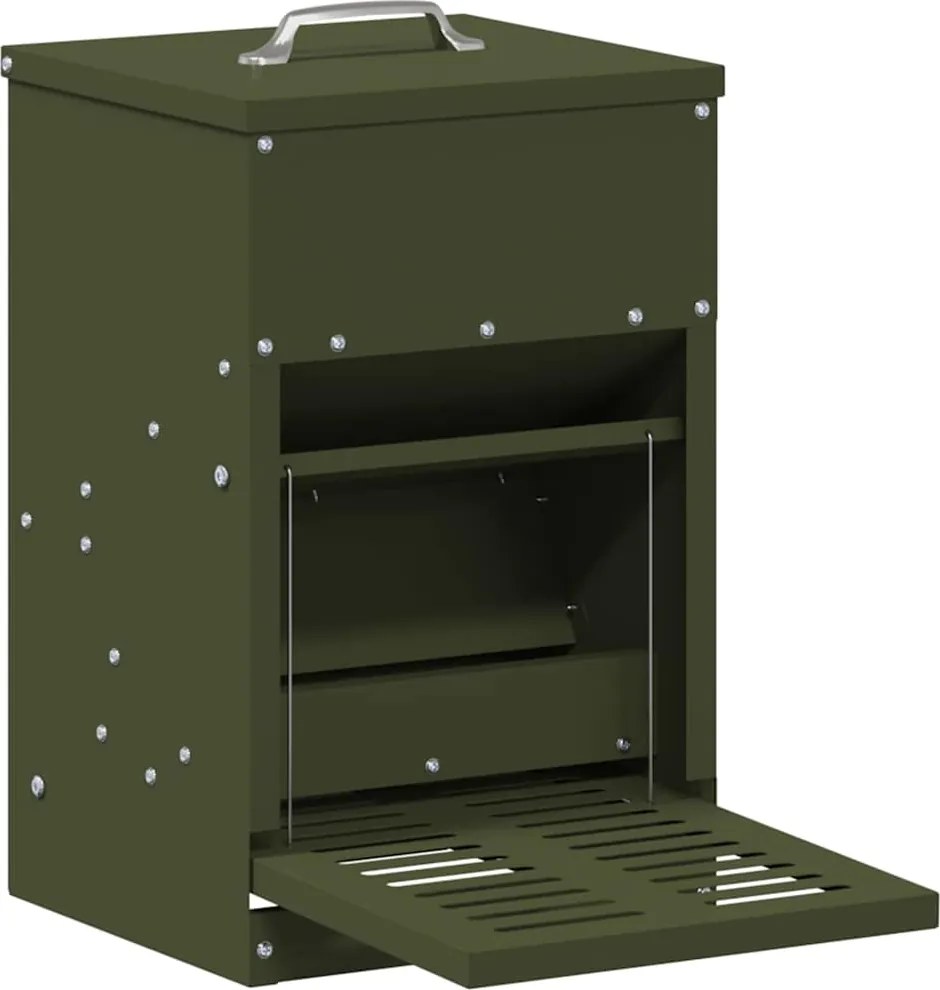 vidaXL Hrănitor cu pedale pentru pui Verde măsliniu 25 x 42 x 40 cm