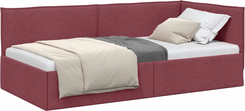 vidaXL Cadru de pat colțar cu headboard Roșu Vin 90 x 200 cm țesătură