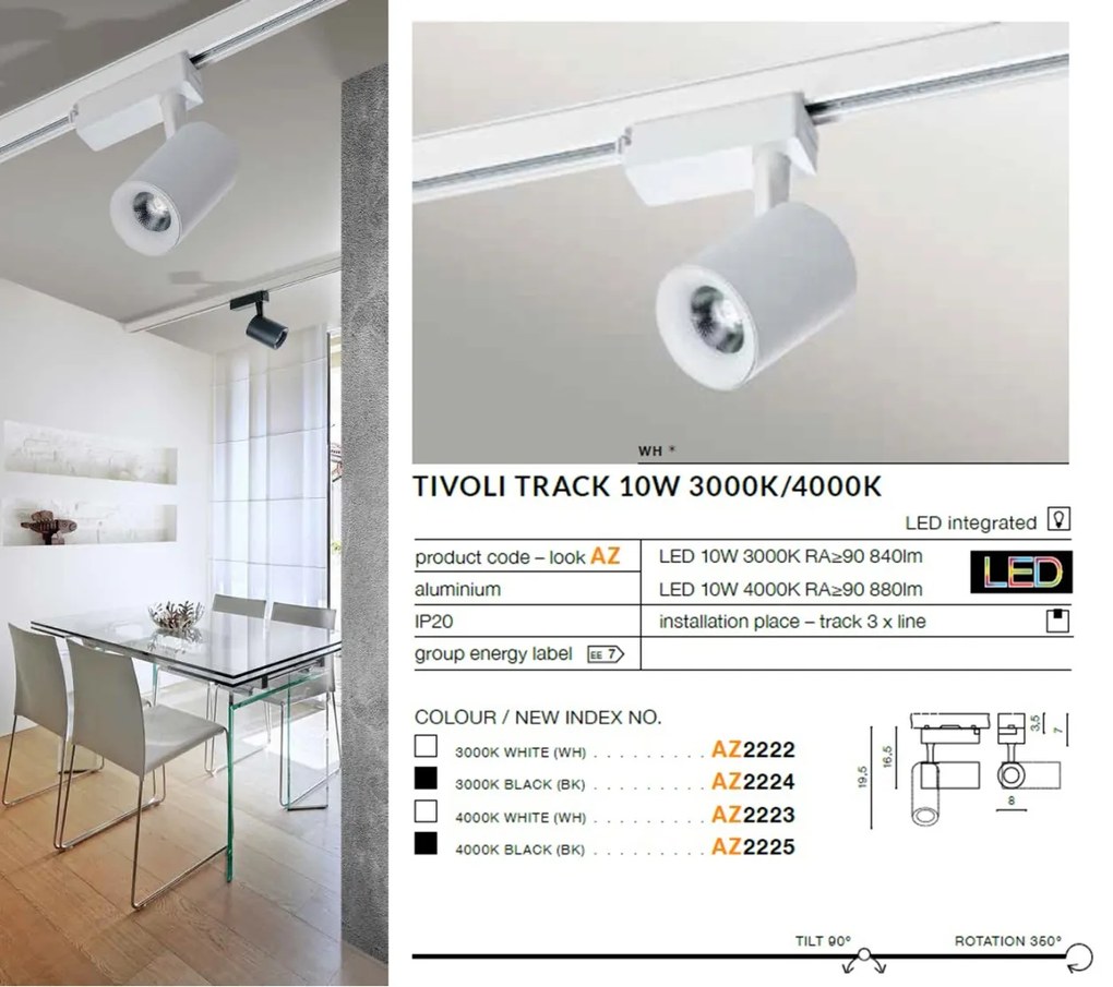 Spot LED directionabil pe sina TIVOLI TRACK alb 4000K ZZ AZ2223