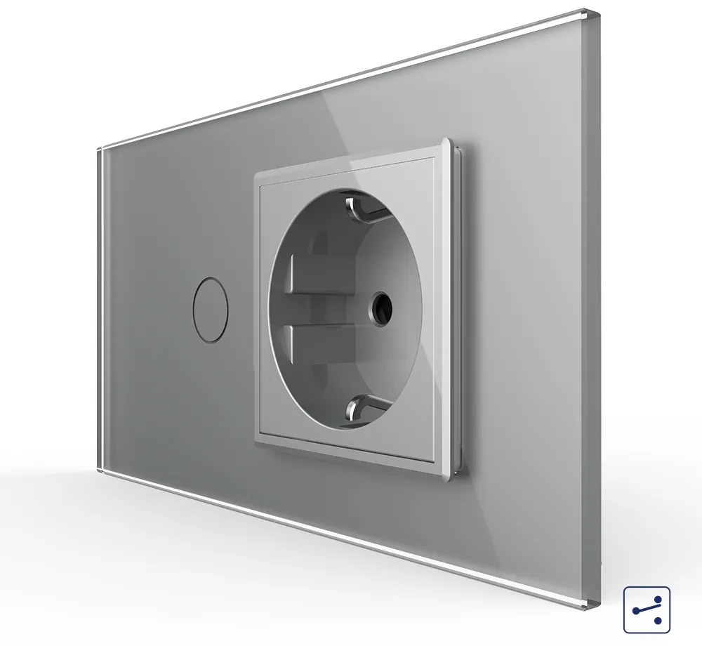 Intrerupator Simplu Cap Scara / Cruce + Priza LIVOLO cu Rama Din Sticla, Standard Italian, 4M