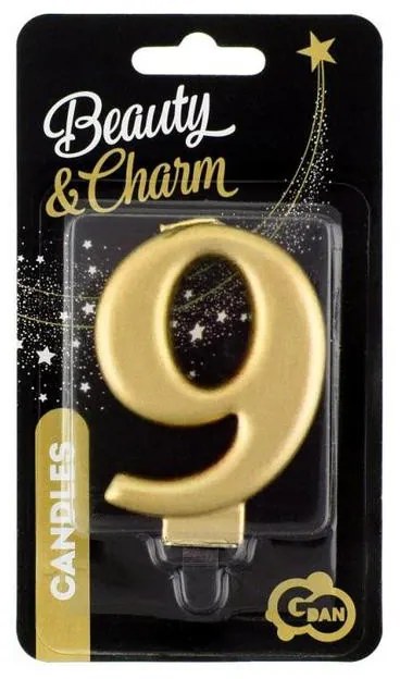 Numere Metallic Lumânare de tort cifră aurie 9