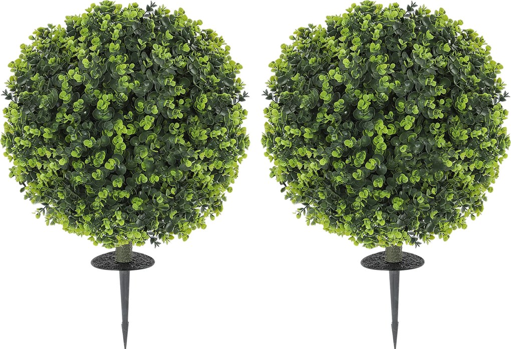 HOMCOM Set 2 Plante Artificiale de Buxus de 40 cm cu Tija Integrată pentru Interior și Exterior, Verde | Aosom Romania