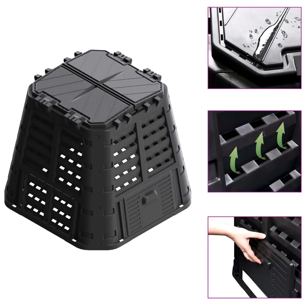 vidaXL Compostor de grădină, negru, 93,3x93,3x80 cm, 480 L