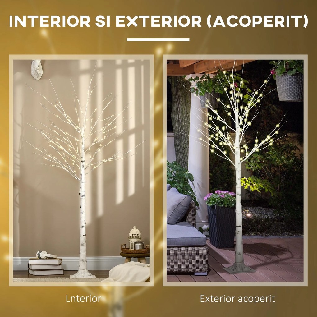 HOMCOM Lumina artificiala pentru copac de mesteacan alb, cu lumina LED pentru interior si exterior | Aosom Romania