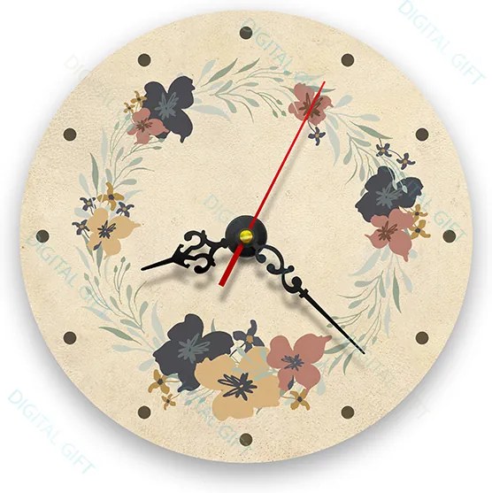 Ceas de perete - Flori stilizate retro 21 cm, lemn