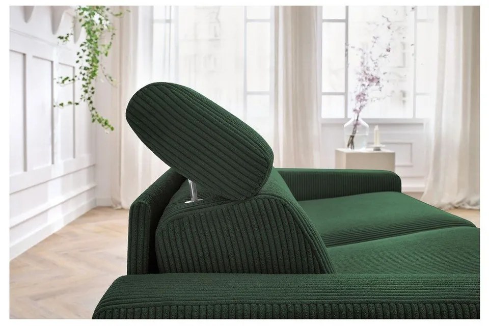 Canapea verde-închis extensibilă cu tapițerie din catifea reiată 195 cm Monaco – Bobochic Paris