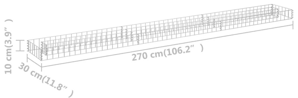 Strat inaltat gabion, 270x30x10 cm, otel galvanizat 1, 270 x 30 x 10 cm