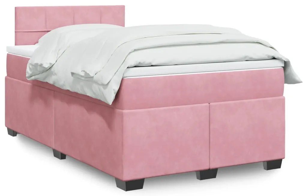 vidaXL Pat box spring cu saltea, roz, 120x200 cm, catifea
