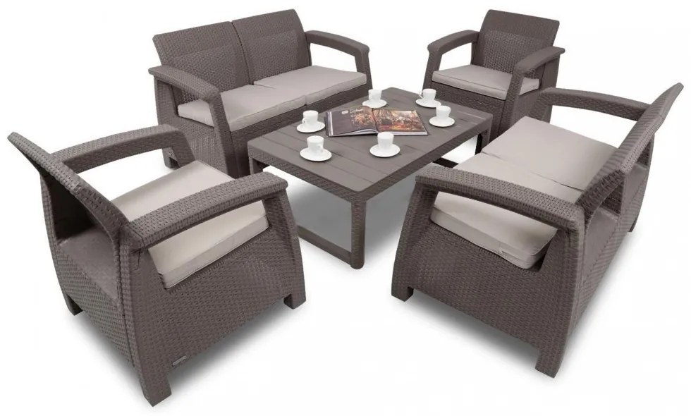 Set de mobilier de grădină Corfu Large II Lyon 6+1 în culoarea cappuccino