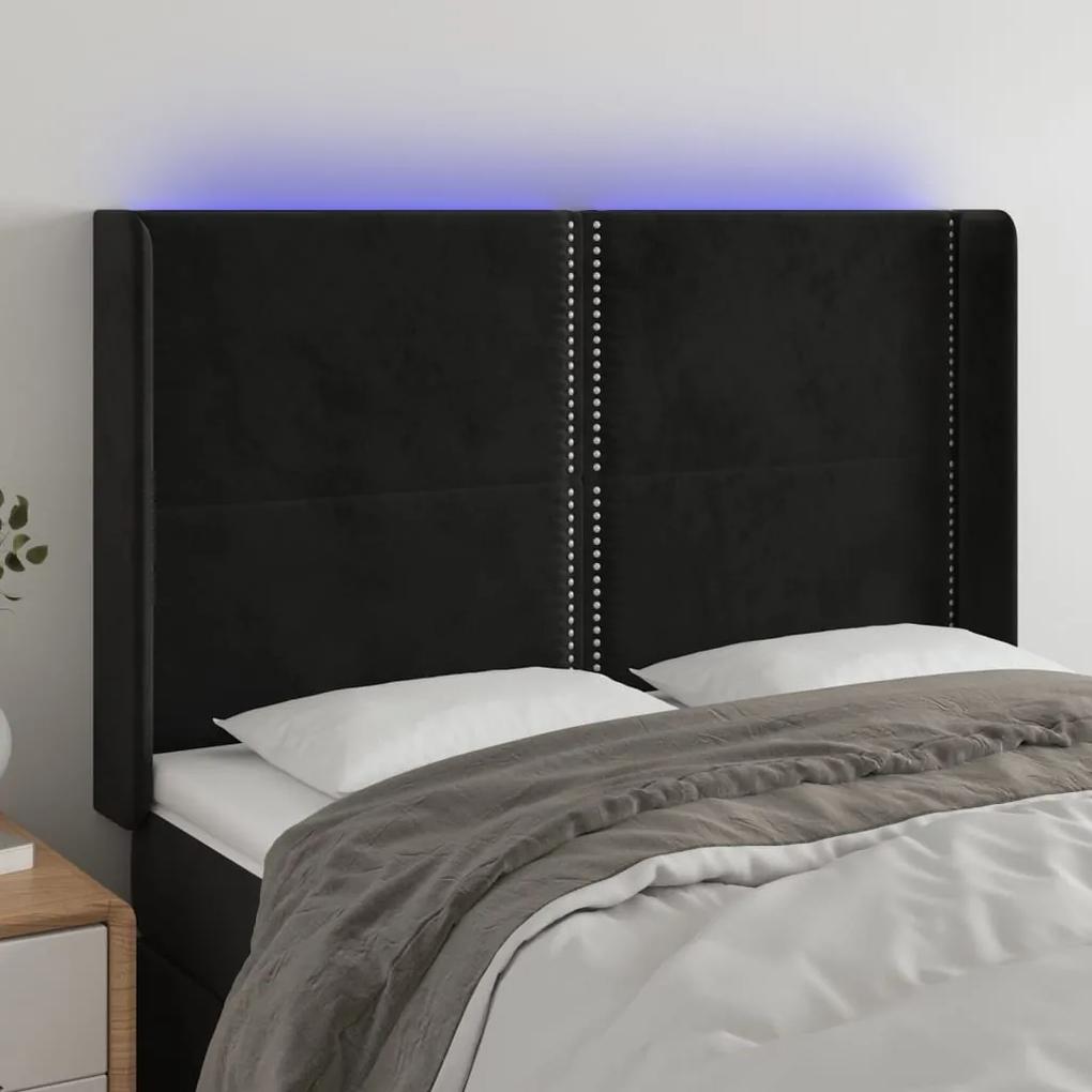 3123958 vidaXL Tăblie de pat cu LED, negru, 147x16x118/128 cm, catifea