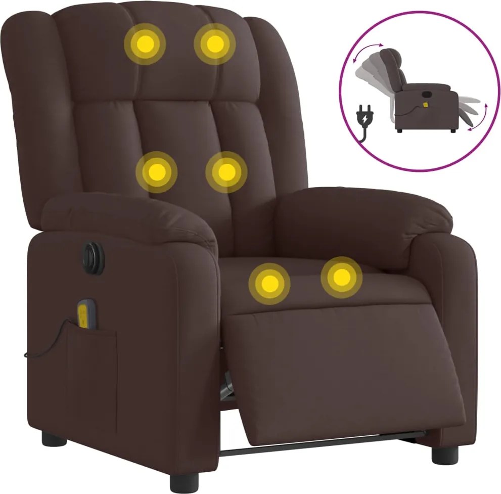 vidaXL Fotoliu electric de masaj rabatabil, maro închis, textil