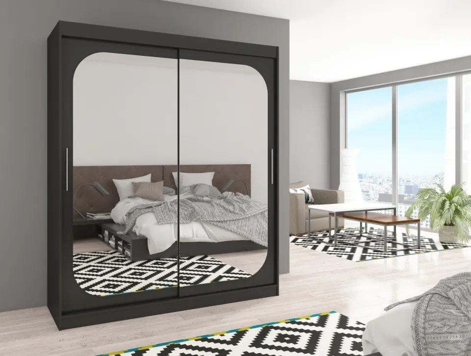 Dulap cu usi glisante si oglinda, 180x215 cm, Arizona, ADRK Furniture (Culoare: Trufă)