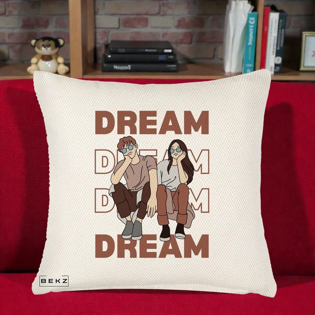 Perna Decorativa Dream Couple Aesthetic, 40x40 cm, Crem Reliefat, Husa Detasabila, Perna Inclusa, BEKZ®