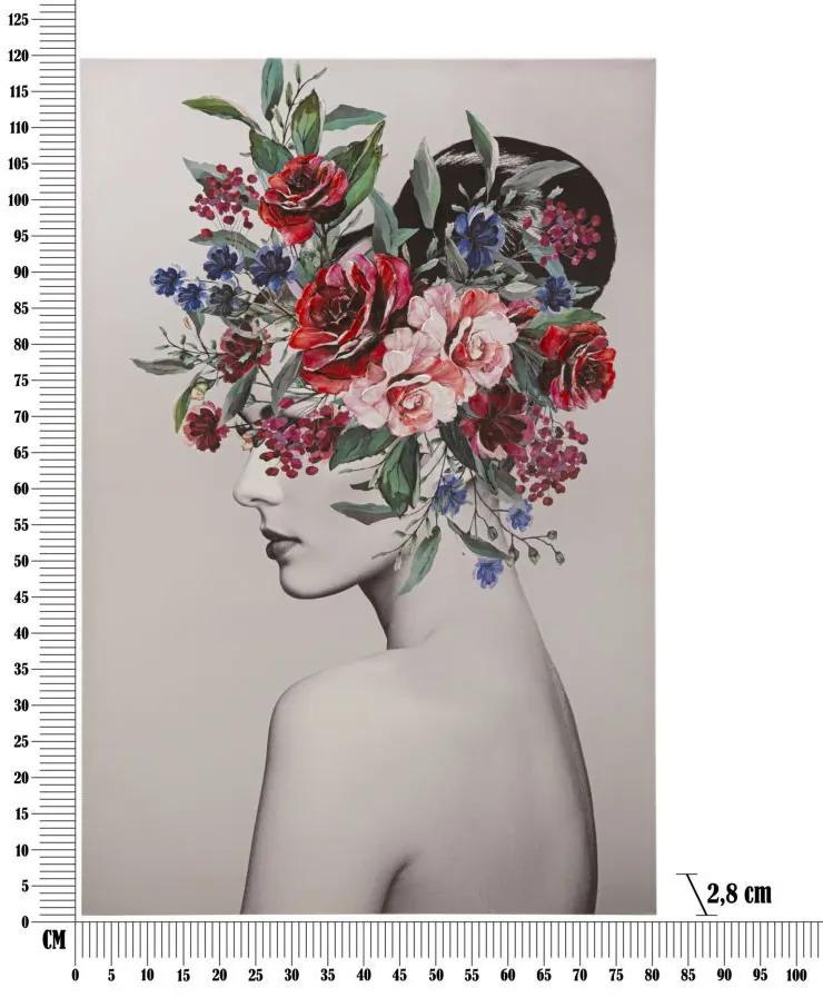 Tablou decorativ multicolor din lemn de Pin si panza, 80x2,8x120 cm, Lady Flower-A Mauro Ferretti