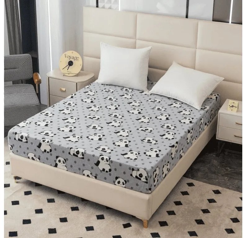 Cearsaf Cocolino microplus cu elastic PANDA 180x200 cm gri