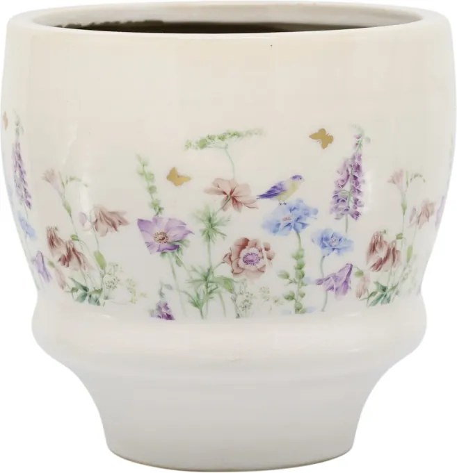 Ghiveci din ceramică crem cu model floral „Papillon”, H14.5/D15 cm