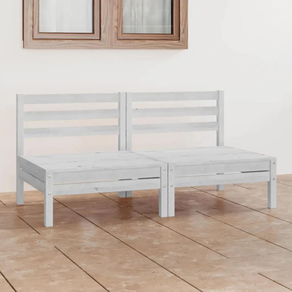 Set mobilier de gradina cu 2 locuri, alb, lemn masiv de pin Alb, 1