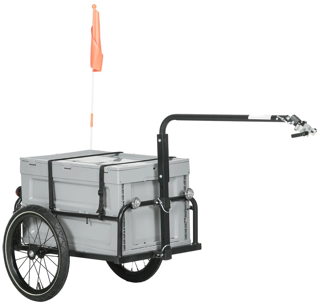 HOMCOM Remorcă pentru bicicletă cu cutie de depozitare detasabilă și pliabilă de 65L, reflectoare de siguranță, capacitate maximă 40KG, gri | Aosom Romania