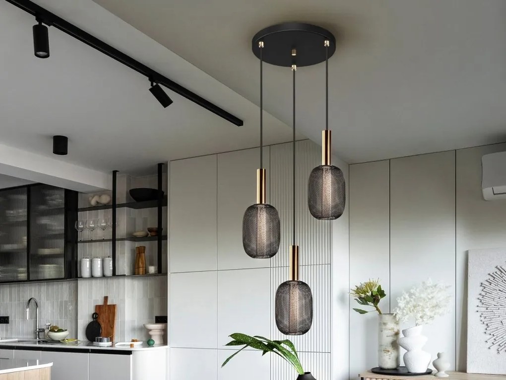Lustra cu 3 pendule LED design modern Micron negru/auriu